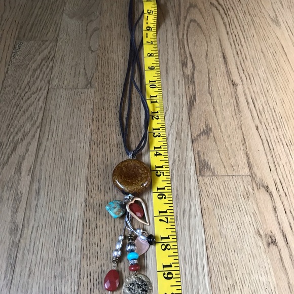 Vintage Brown leather and various stone necklace - Picture 5 of 6